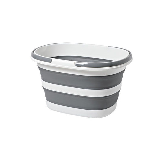 Grey Foldable Collapsible Bucket - 16L Portable Space Saving Basin for Laundry Cleaning Outdoor Use