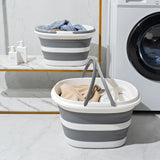 Grey Foldable Collapsible Bucket - 16L Portable Space Saving Basin for Laundry Cleaning Outdoor Use - Rear View