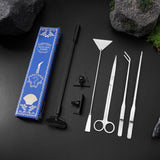 Silver Stainless Steel Aquarium Cleaning Tool Kit - 5 Piece Fish Tank Maintenance Set with Tweezers Scissors Algae Scraper Spatula