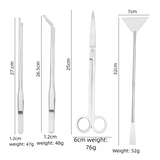 Silver Stainless Steel Aquarium Cleaning Tool Kit - 5 Piece Fish Tank Maintenance Set with Tweezers Scissors Algae Scraper Spatula