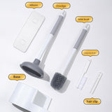 Toilet Cleaning Tool Set - 4 in 1 Bathroom Plunger and Brush Kit with Wall Mount Holder - Side View