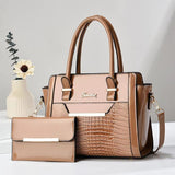 Khaki Women's Handbag Set - Large Capacity 2 Piece Shoulder Bag with Matching Wallet