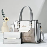 Grey Women's Handbag Set - Large Capacity 2 Piece Shoulder Bag with Matching Wallet