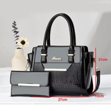 Grey Women's Handbag Set - Large Capacity 2 Piece Shoulder Bag with Matching Wallet - Top-Down View