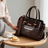 Grey Women's Handbag Set - Large Capacity 2 Piece Shoulder Bag with Matching Wallet - 45-Degree Angle