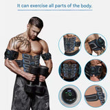 Blue EMS Muscle Stimulator Belt Set - Rechargeable Abdominal Toning Trainer with Multiple Pads and Modes - Front View