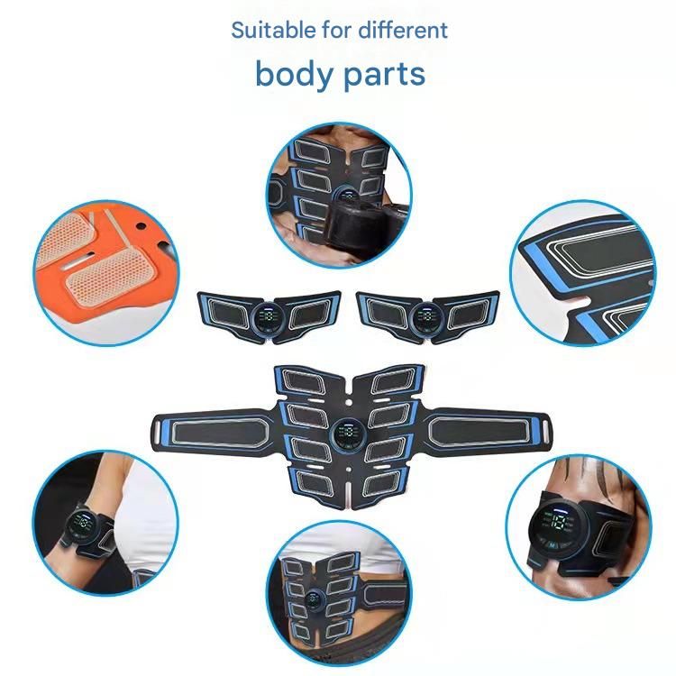 Blue EMS Muscle Stimulator Belt Set - Rechargeable Abdominal Toning Trainer with Multiple Pads and Modes