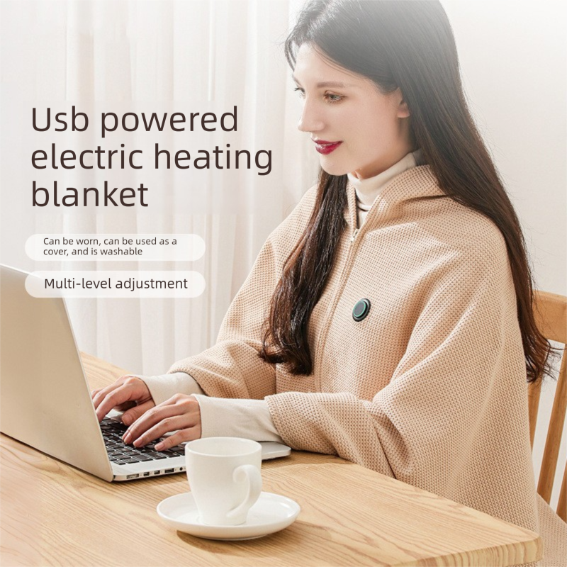 Green USB Heated Blanket Poncho - Rechargeable Electric Warming Shawl with Fast Heating and Multi Use Design
