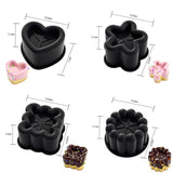 4 Piece Black  Silicone Baking Mould Set - Heart Star Square Round Shapes Food Grade Cake Mousse Pudding Dessert Molds