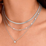 Silver Layered Zircon Necklace Set - Multi Strand Chain Choker with Pendant and Bar Accents Fashion Jewellery