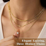 Silver Layered Zircon Necklace Set - Multi Strand Chain Choker with Pendant and Bar Accents Fashion Jewellery - Front View