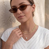 Silver Layered Zircon Necklace Set - Multi Strand Chain Choker with Pendant and Bar Accents Fashion Jewellery - Side View