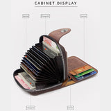 Light coffee color Men's Large Capacity Accordion Card Wallet - PU Leather Multi Card Holder with Magnetic Closure and Coin Pocket - Front View