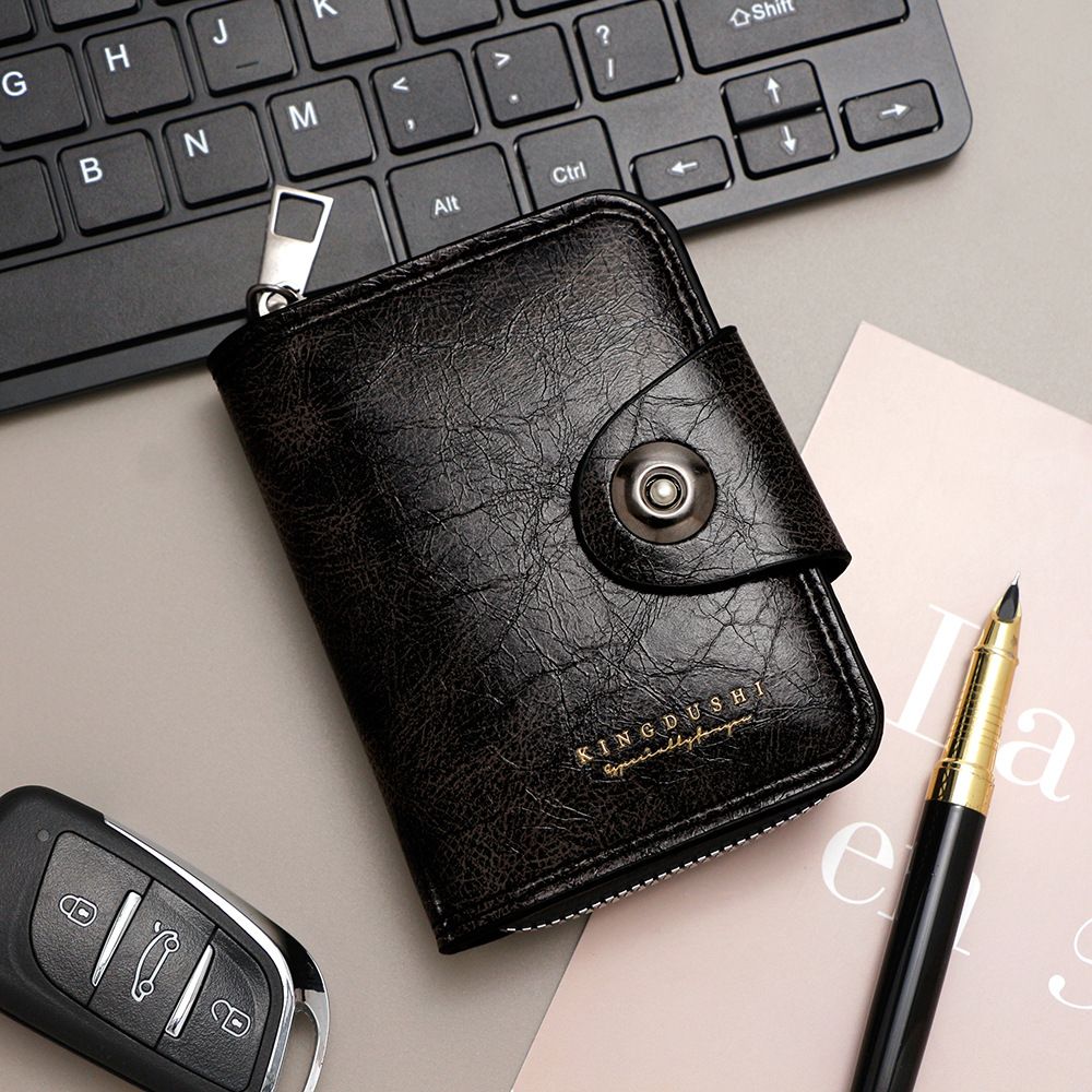 Black Men's Large Capacity Accordion Card Wallet - PU Leather Multi Card Holder with Magnetic Closure and Coin Pocket