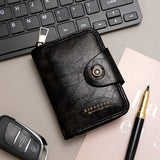 Black Men's Large Capacity Accordion Card Wallet - PU Leather Multi Card Holder with Magnetic Closure and Coin Pocket