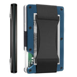 Navy blue Slim RFID Blocking Aluminum Card Holder - Metal Wallet with Cash Strap Minimalist Card Case