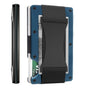 Navy blue Slim RFID Blocking Aluminum Card Holder - Metal Wallet with Cash Strap Minimalist Card Case