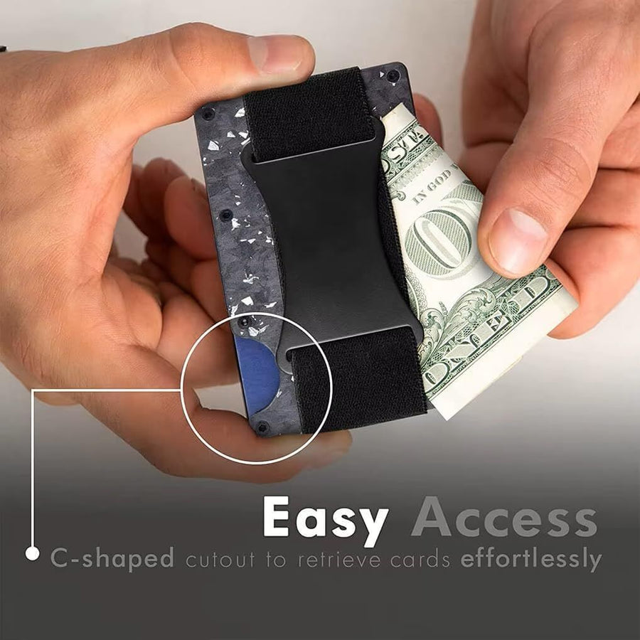 Navy blue Slim RFID Blocking Aluminum Card Holder - Metal Wallet with Cash Strap Minimalist Card Case