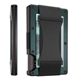 Dark green Slim RFID Blocking Aluminum Card Holder - Metal Wallet with Cash Strap Minimalist Card Case
