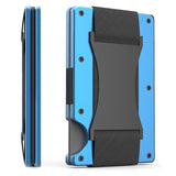 Blue Slim RFID Blocking Aluminum Card Holder - Metal Wallet with Cash Strap Minimalist Card Case