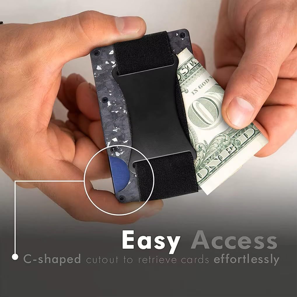 Blue Slim RFID Blocking Aluminum Card Holder - Metal Wallet with Cash Strap Minimalist Card Case