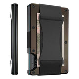 Coffee color Slim RFID Blocking Aluminum Card Holder - Metal Wallet with Cash Strap Minimalist Card Case