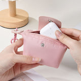 White Mini Nylon Coin Purse with Wrist Strap - Compact Zipper Key Holder Pouch for Cards Lipstick and Earphones - Front View