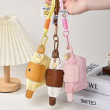 White Mini Nylon Coin Purse with Wrist Strap - Compact Zipper Key Holder Pouch for Cards Lipstick and Earphones - Side View