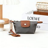 Grey Mini Nylon Coin Purse with Wrist Strap - Compact Zipper Key Holder Pouch for Cards Lipstick and Earphones