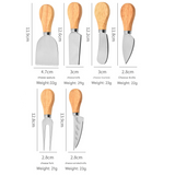 6-Piece Stainless Steel Cheese Knife Set with Wooden Handles - Cheese Knife Fork Butter Spatula for Home Kitchen Baking - Top-Down View