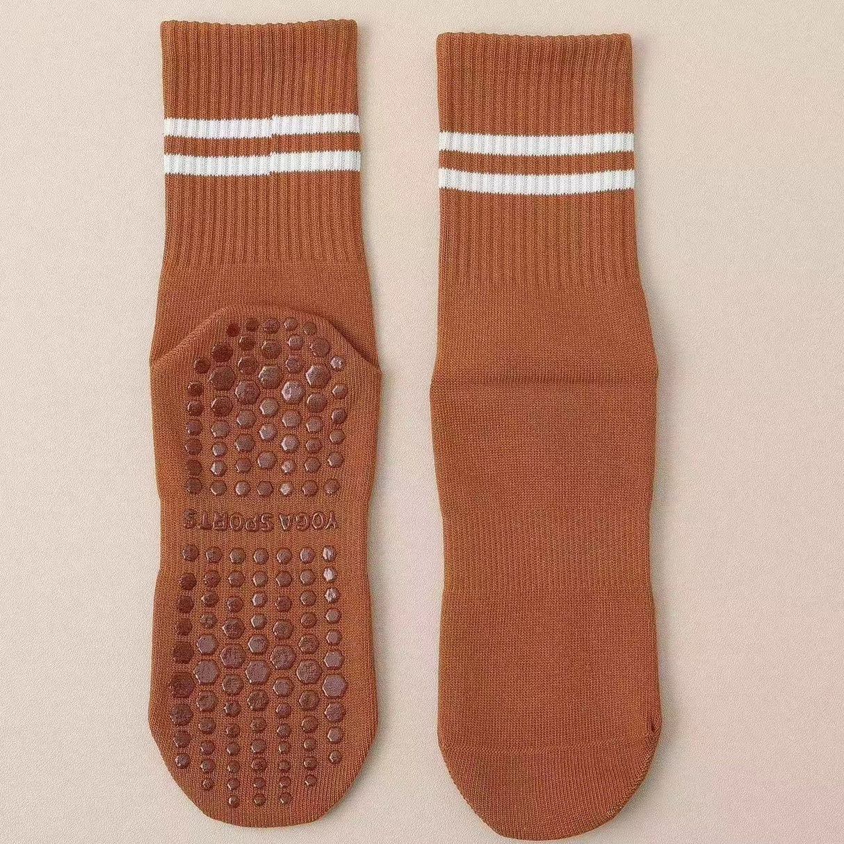 3-Pack Coffee color Anti-Slip Yoga Socks - Grippy Non-Slip Pilates Dance Fitness Socks for Women