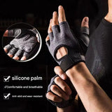 Black Half Finger Fitness Gloves - Anti-Slip Breathable Gym Training Gloves for Weightlifting Cycling(Size:M) - Front View