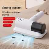 White Wireless USB Rechargeable Mite Vacuum Remover with UV Light - Handheld Anti-Mite Vacuum for Mattress Pillow Sofa - Front View