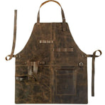 Retro PU Leather Apron - Multi-Pocket Cross-Neck Craftsman Workwear for Woodworking BBQ