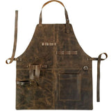 Retro PU Leather Apron - Multi-Pocket Cross-Neck Craftsman Workwear for Woodworking BBQ
