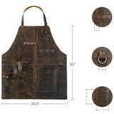 Retro PU Leather Apron - Multi-Pocket Cross-Neck Craftsman Workwear for Woodworking BBQ - Front View