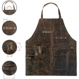 Retro PU Leather Apron - Multi-Pocket Cross-Neck Craftsman Workwear for Woodworking BBQ - Side View
