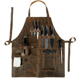Retro PU Leather Apron - Multi-Pocket Cross-Neck Craftsman Workwear for Woodworking BBQ