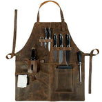Retro PU Leather Apron - Multi-Pocket Cross-Neck Craftsman Workwear for Woodworking BBQ