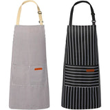 2-Pack Striped Adjustable Apron - Cross-Neck Bib Work Apron for Restaurant Catering Gardening(Gray fine stripes + black thick stripes)
