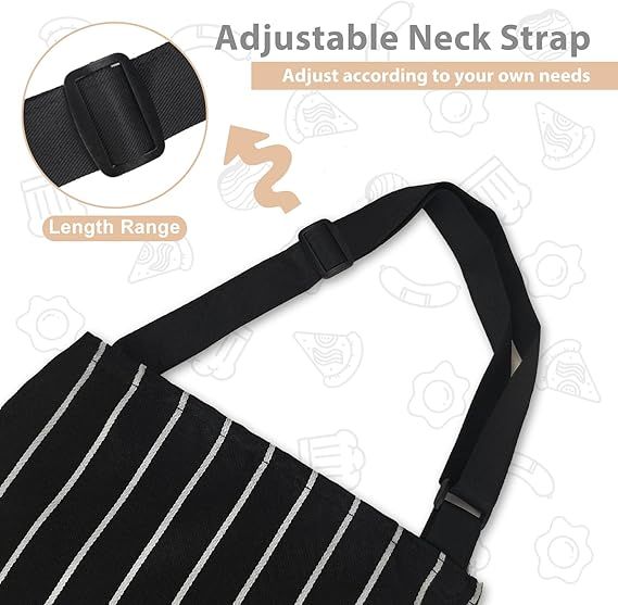 2-Pack Striped Adjustable Apron - Cross-Neck Bib Work Apron for Restaurant Catering Gardening(Gray fine stripes + black thick stripes)