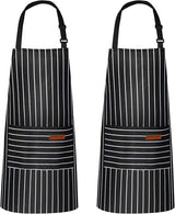 2-Pack Striped Adjustable Apron - Cross-Neck Bib Work Apron for Restaurant Catering Gardening(black thick stripes)