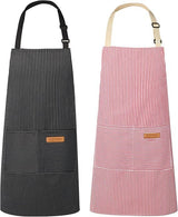 2-Pack Striped Adjustable Apron - Cross-Neck Bib Work Apron for Restaurant Catering Gardening(Pink fine stripes+black fine stripes)