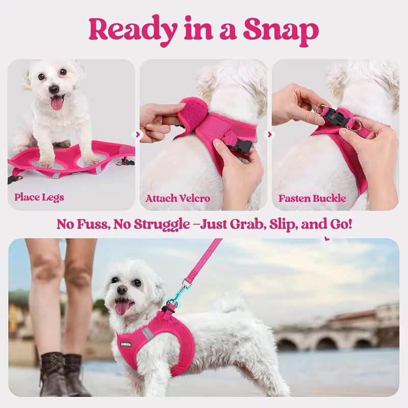 Black Breathable Dog Harness and Leash Set - Adjustable Reflective Pet Vest with Swivel Clip(Size: L)