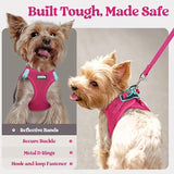 Rose red Breathable Dog Harness and Leash Set - Adjustable Reflective Pet Vest with Swivel Clip(Size: XS) - 45-Degree Angle