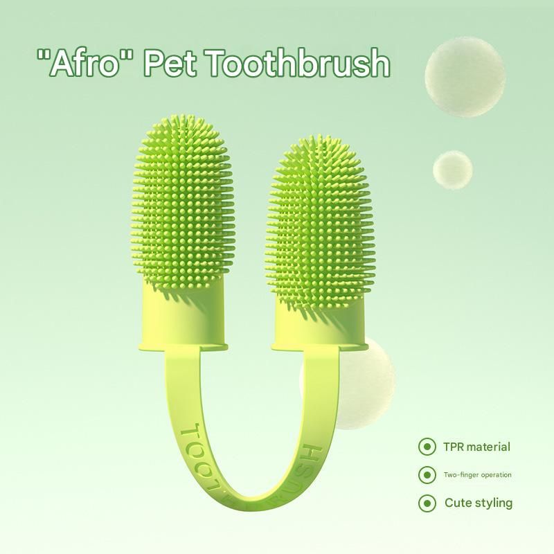 5-Pack Green Double Finger Pet Toothbrush - Soft TPR Dog Cat Dental Finger Brush Set