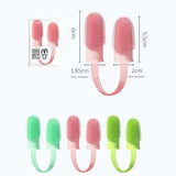 5-Pack Green Double Finger Pet Toothbrush - Soft TPR Dog Cat Dental Finger Brush Set - Close-Up Angle