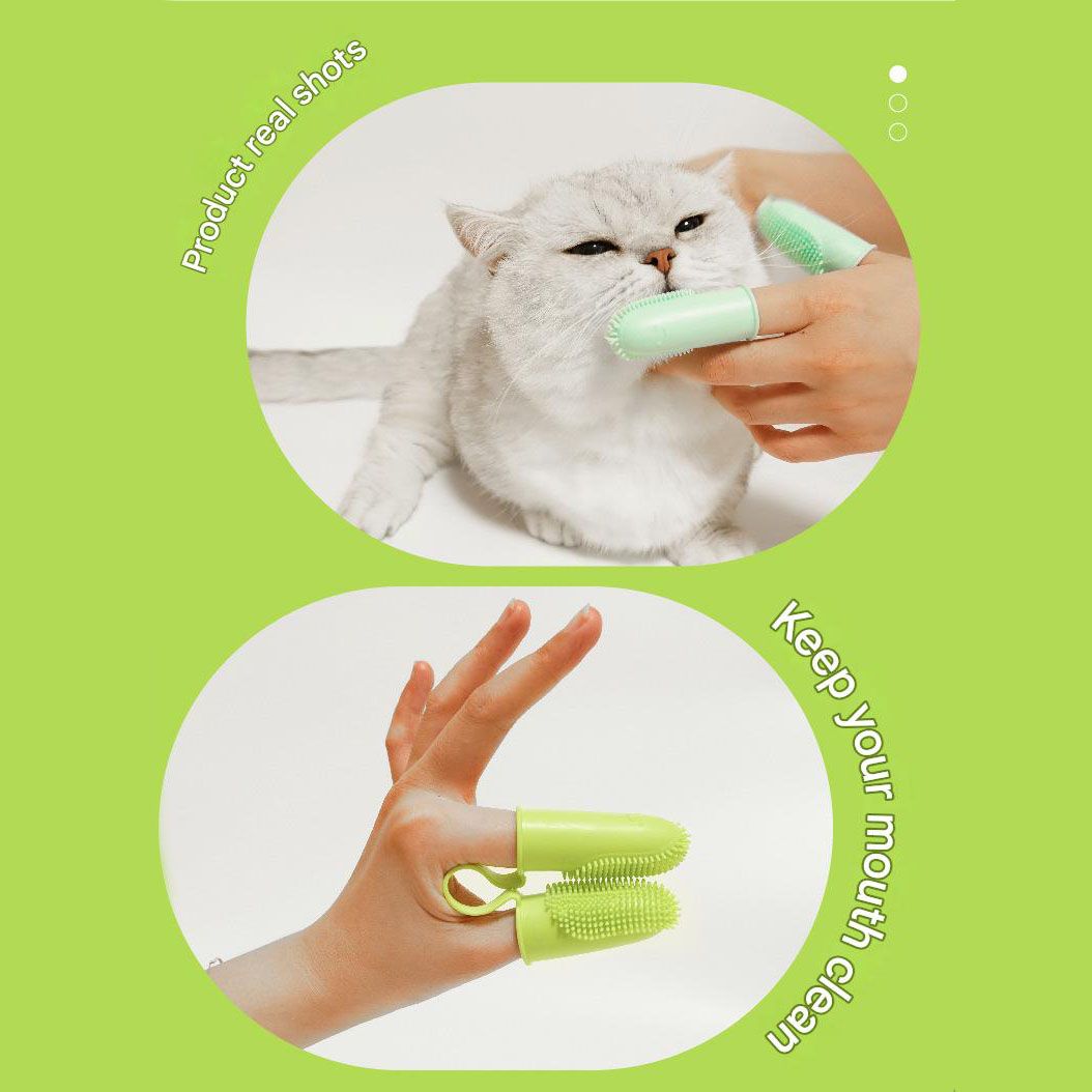 5-Pack greenish-yellow Double Finger Pet Toothbrush - Soft TPR Dog Cat Dental Finger Brush Set