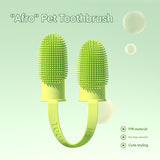 5-Pack greenish-yellow Double Finger Pet Toothbrush - Soft TPR Dog Cat Dental Finger Brush Set - Top-Down View