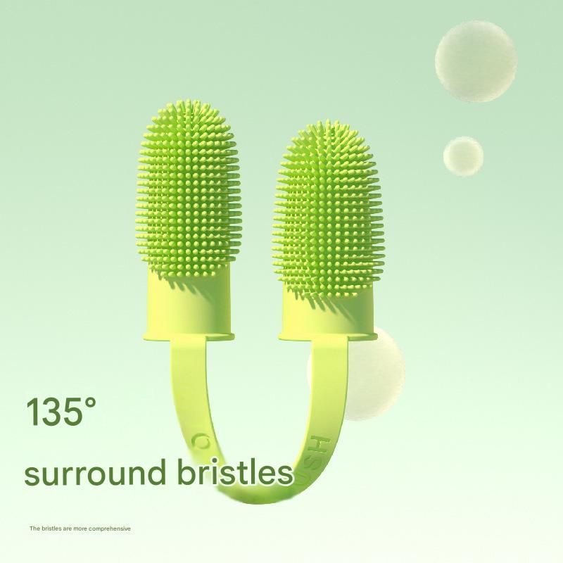 5-Pack greenish-yellow Double Finger Pet Toothbrush - Soft TPR Dog Cat Dental Finger Brush Set
